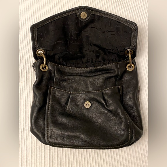 Fossil Black Super Soft Leather Modern Cargo Flap Shoulder Bag Purse - Picture 3 of 8
